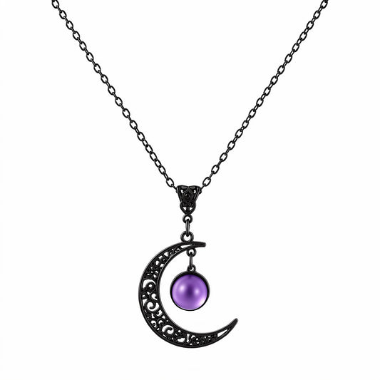 Josojoou Gothic Moon Necklaces for Women, Purple Crystal Pendant Necklaces