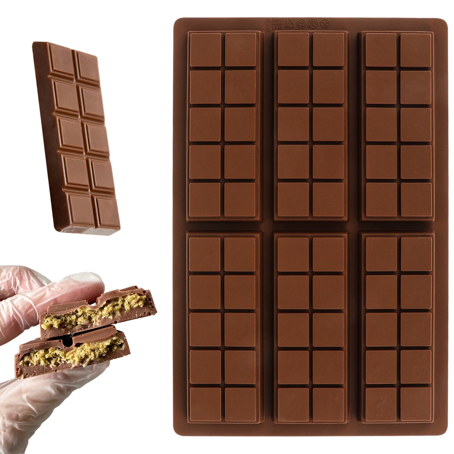 Thick Silicone Chocolate Bar Mold Deep Chocolate Bar Mold Large Candy Bars Molds for Filling Wax Candy Energy Protein Bars Bar Pistachio(Brown,10 grids)