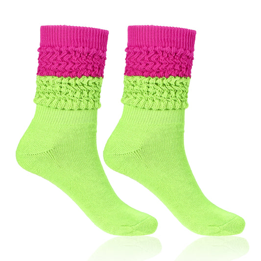 Yolev Neon Slouch Socks for Woman 80s 90s Neon Leg Warmers Extra Soft Scrunchy Socks for Women Knee High Slouchy Socks for Party 80S 90S Halloween Christmas Outfit Accessories