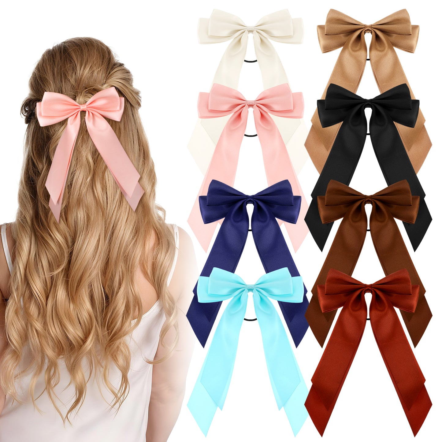 8 Pcs Bow Hair Ties Satin Hair Scrunchies Hair Ties With Bows Ribbon Hair Ties Satin Hair Bow Hair Ties for Women Girls