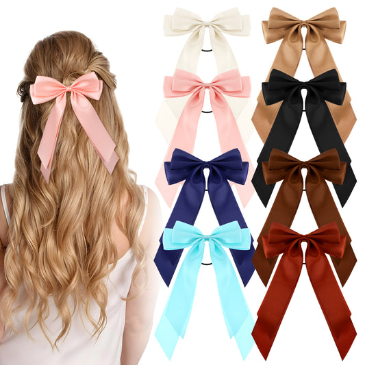 8 Pcs Bow Hair Ties Satin Hair Scrunchies Hair Ties With Bows Ribbon Hair Ties Satin Hair Bow Hair Ties for Women Girls
