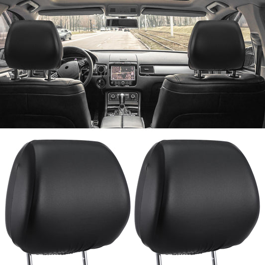 Neyauo 2 PCS PU Leather Car Headrest Covers, Full Wrap-Around Elastic Dust Protector, Waterproof Reusable Seat Accessories, Black