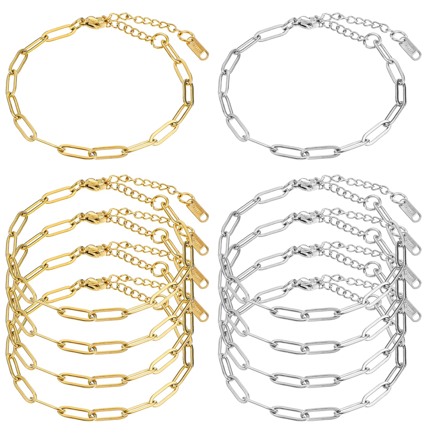 10Pcs Paperclip Chain Bracelet Stainless Steel Bracelet Link Chains with Lobster Clasps Adjustable DIY Charm Bracelet Jewelry Making Bracelets Chains for Women DIY Jewelry Bracelet Making(Gold+Silver)
