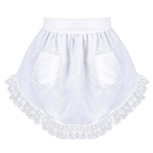 Lusofie Waist Apron with Pockets, White Half Apron, Lace Maid Cooking Aprons for Women for Kitchen Cooking Restaurant Restaurant Bistro Coffee Halloween