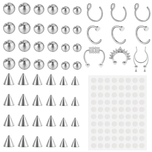 Yolev 28 Pcs Fake Piercing Fake Eyebrow Piercing Fakes Piercings Balls Non Piercings Lip Labret Nose Studs Sticker for Lip And Eyebrow for Men Women