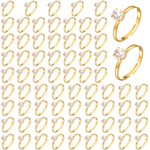 Yolev 72 Pcs Gold Diamond Rings Fake Rings Adjustable Fake Engagement Rings Plastic Ring for Bridal Shower Wedding Party Favors Cupcake Toppers Decorations