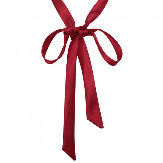 Josojoou Bow Tie for Women, Self Tie Satin Ribbon Bow Ties Thin Folding Bowties Accessory for School Uniforms Wedding Party(Wine Red)