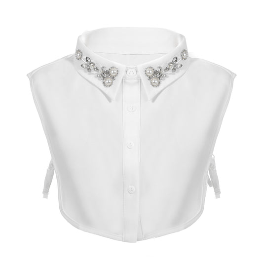 Pearl White Fake Collar, Detachable Collar with Crystals | Elegant Faux Collars for Sweaters, Dresses | Wedding, Party, Office Fashion Accessory