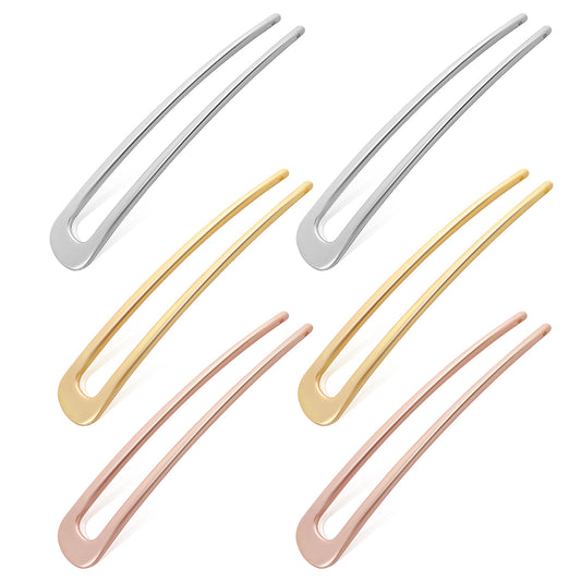 6 Pcs French Hair Pin U Shaped Hair Pins Metal Hairpin French Pin for Thick Hair Vintage French Twist Hair Pin For Buns Hair Fork Sticks French Pins for All Hair Styling (Gold Silver Rose Gold)
