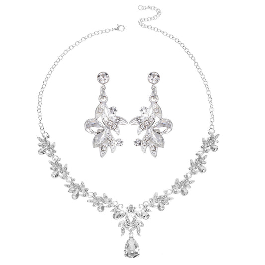 Yolev Silver Jewelry Set for Women Crystal Rhinestone Earrings Choker Necklace Elegant Bridal Jewelry Sets Wedding Jewelry Sets for Women Wedding Bridal Bridesmaid Prom Costume Party