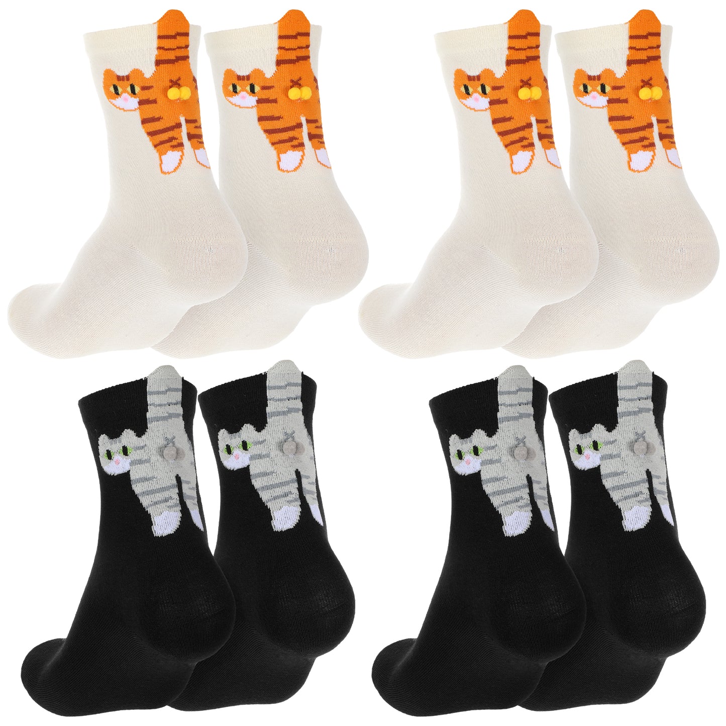 Neyauo 2 Pairs Cute Cat Socks With Balls, Women's 3D Novelty Cotton Funny Animal Crew Socks, Multi Color Cat Lover Gift