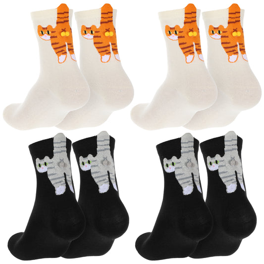Neyauo 2 Pairs Cute Cat Socks With Balls, Women's 3D Novelty Cotton Funny Animal Crew Socks, Multi Color Cat Lover Gift