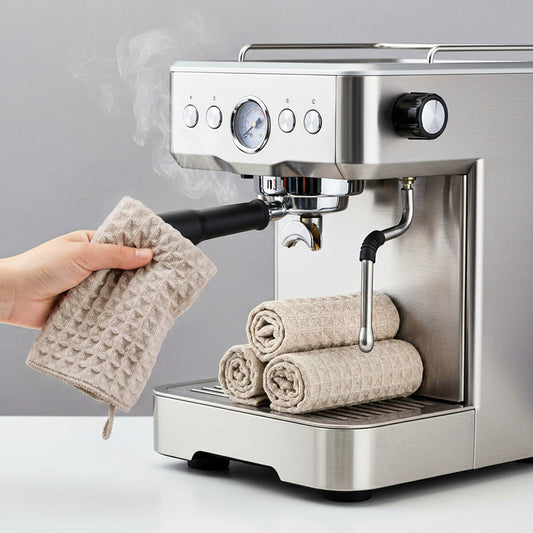Lusofie 4 Pcs Barista Towels Barista Microfiber Cloths Professional Cleaning Towels Coffee Machine Accessories for Steam Wands, Countertops And Milk Frothers, Coffee Bar Essentials, Khaki(12”x12”)