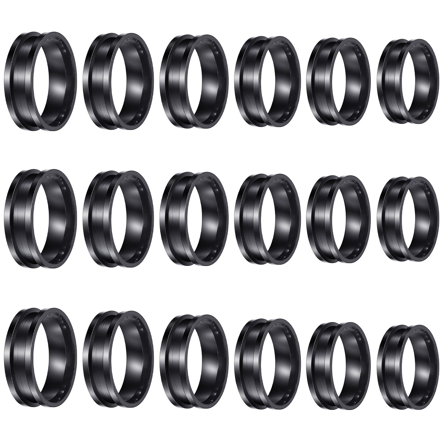 18 Pcs Stainless Steel Ring Blanks for Jewelry Making Black Round Grooved Inlay Ring Core Blank US Size 6/8/9/10/11/13 Blank Rings for Jewelry Making Men Women DIY Craft Supplies