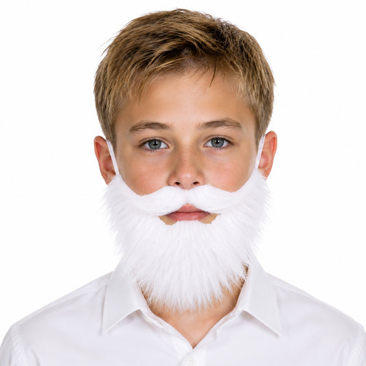 Fake Beard Mustache, Large White Beard with Adjustable Band