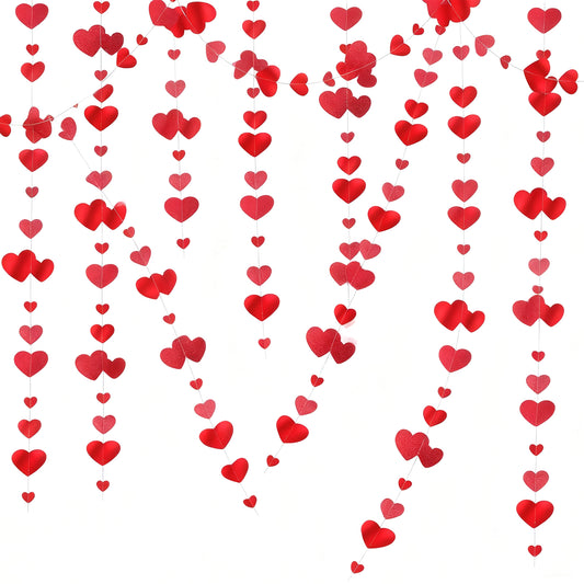 Red Heart Garland Hanging Sparkling Love valentines day decorations for Wedding Engagement galentines day Birthday Party Decor, 40 Feet Total