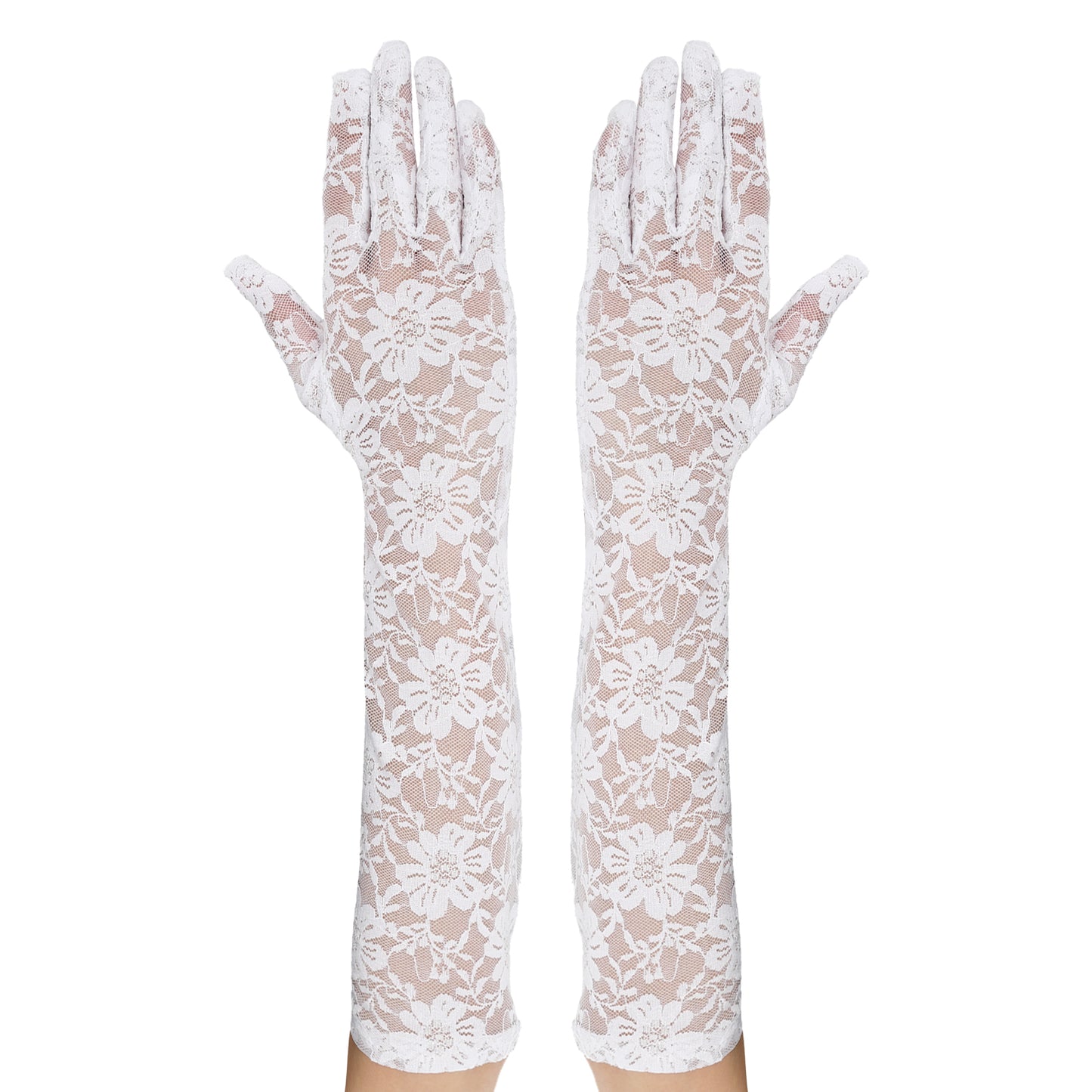 Lusofie Lace Gloves Long Lace Gloves Formal (white)