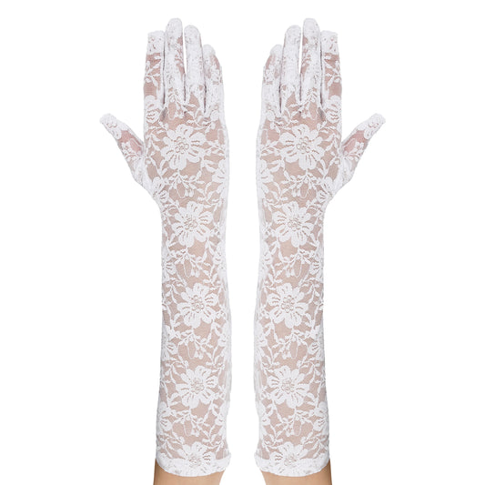 Lusofie Lace Gloves Long Lace Gloves Formal (white)
