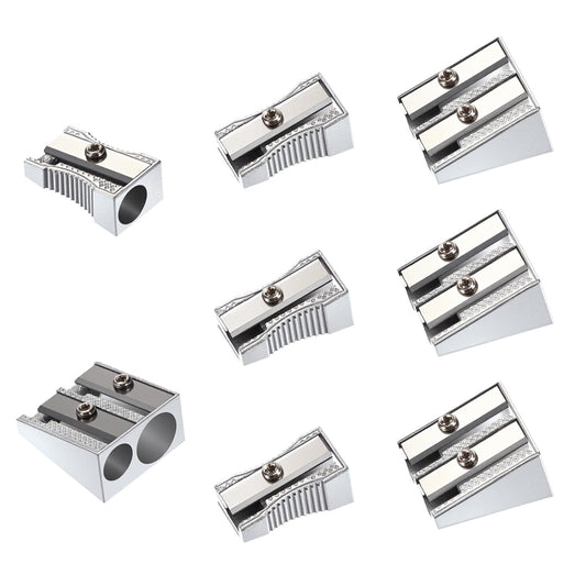 8 Pack Metal Pencil Sharpener, One/Double Hole Handheld Art Pencil Sharpener for Standard No.2 Graphite Colored Pencils Wood-cased Pencils (Sliver)