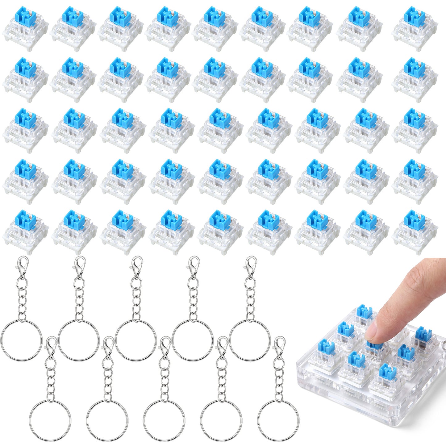 50 Blue Mechanical Keyboard Switches 3 Pin Dustproof Clicker Replacement