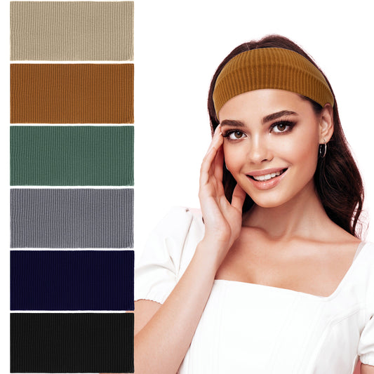 6Pcs Wide Headbands Non Slip Cloth Head Bands for Women Soft Stretchy Wide Headband Hair Accessories for Yoga Workout (Black, Gray, Blue, Khaki, Brown, Dark green)