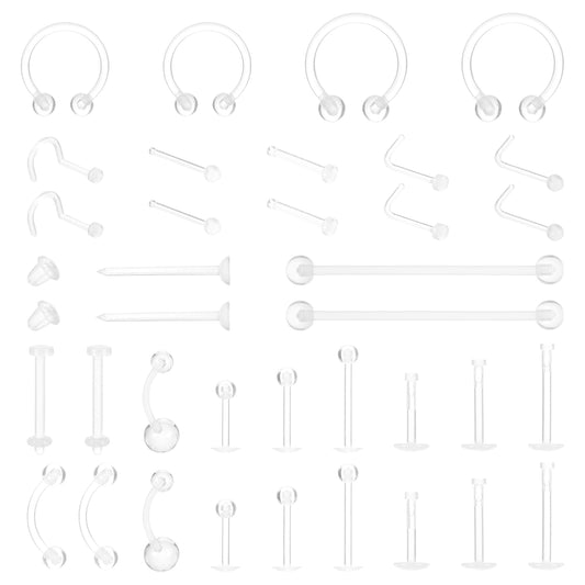 Lusofie 38 Pcs Plastic Nose Rings for Surgery Clear Piercing Retainer Belly Button Rings Plastic Earrings for Sports Flexible Ear Nose Septum Lip Eyebrow Clear Nose Rings