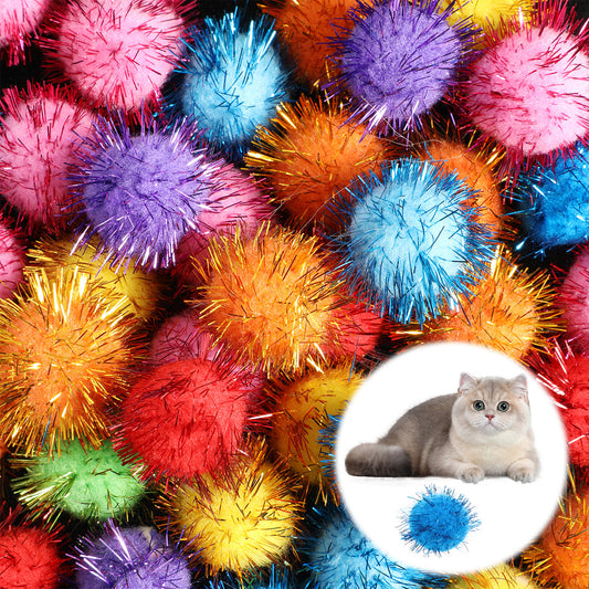 Tucnoeu 50 Pcs Cat Pom Pom Balls, Interactive Cat Toys, Sparkle Balls For Cats, Fuzzy Balls For Exercise And Entertainment, Multicolor, 1.3 Inch