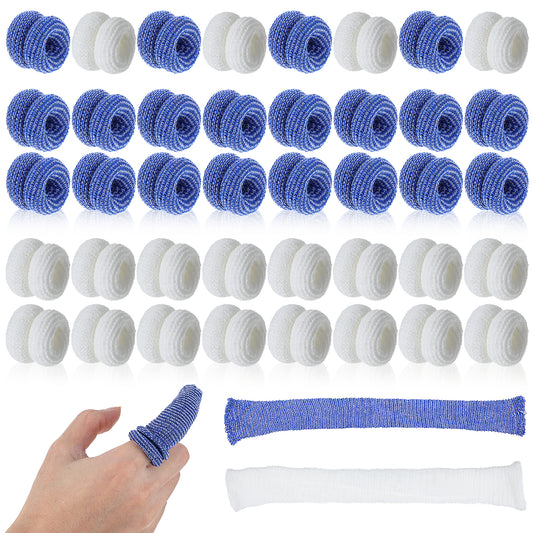 Lusofie Tubular Finger Cots 40Pcs Cotton Finger Cot Finger Gloves Finger Covers Finger Gauze for Sprains, Swelling, Wound Care, Gardening, Kitchen Work (Blue and White)