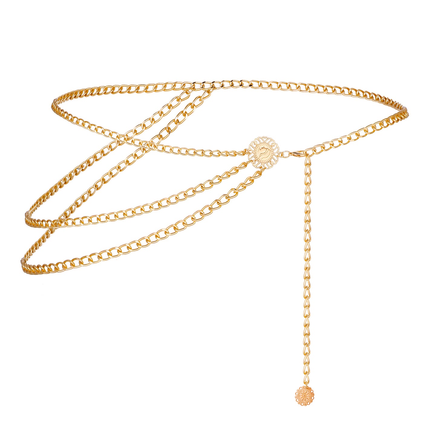 Multilayer Metal Waist Chain Belt Gold Belly Chain for Women Adjustable Body Jewelry for Dresses Jeans
