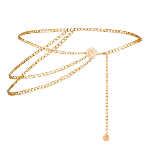 Multilayer Metal Waist Chain Belt Gold Belly Chain for Women Adjustable Body Jewelry for Dresses Jeans