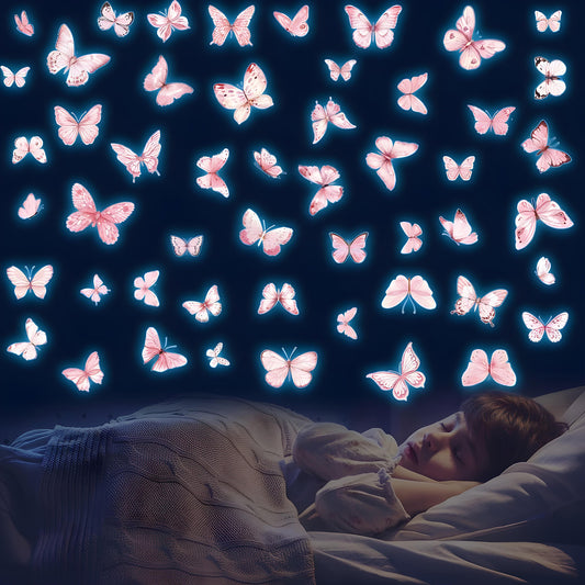 65 Pcs Glow in The Dark Butterfly Wall Decals, Luminous Butterfly Wall Stickers Watercolor Butterflies Walls Decor for Living Room Bedroom Dining Room Decor