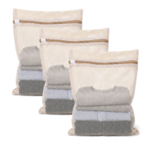 3Pcs Cotton Mesh Laundry Bags 15x12" Laundry Mesh Wash Bags with Sturdy Zipper Breathable Travel Mesh Bag for Washing Delicates Clothes Pants Underwear Socks Travel Essentials