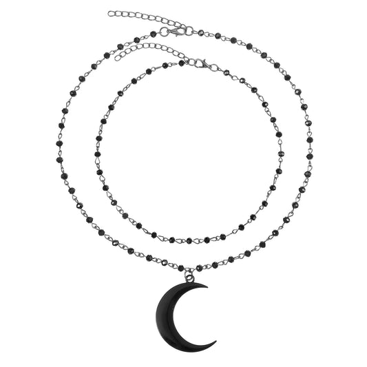Lusofie Gothic Moon Black Choker Necklaces for Woman- Adjustable Black Crescents Moon Pendant Punk Style Vintage Jewelry for Women, Halloween Jewelry