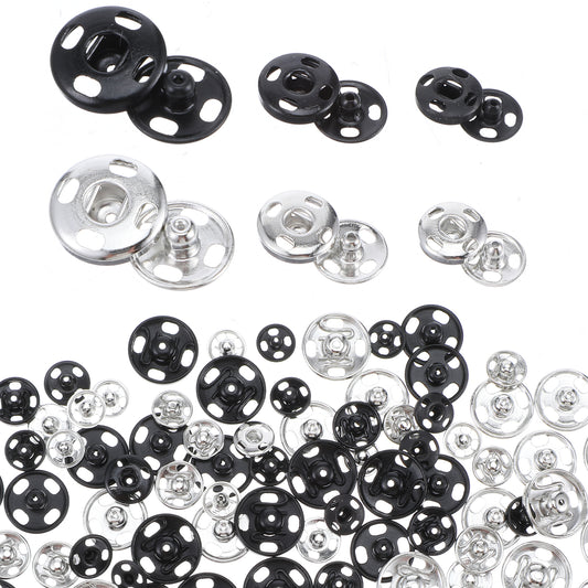 60 Sets of snap Button Sets (Black and Silver), 3 Sizes,