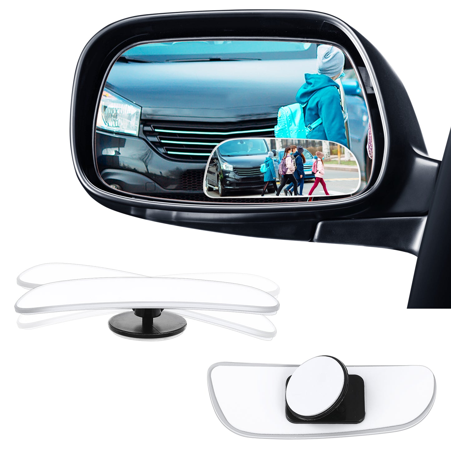 Blind Spot Mirror Rectangular Shaped Glass Frameless Convex Rear View Mirror with wide angle Adjustable Stick for Car Rear View Glass Convex Car Side Automotive Mirrors with Frame (2PCS)