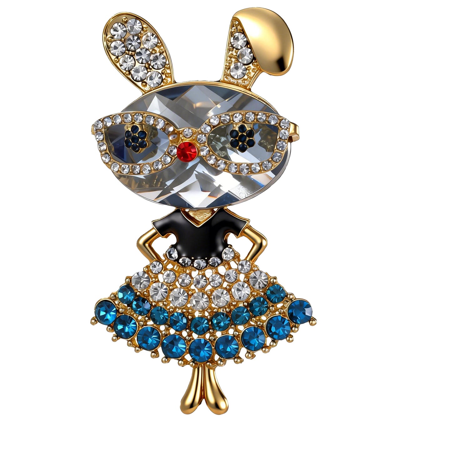Rhinestone Lady Rabbit Brooch Pin for Women, Dainty Cute Christmas Jewelry Crystal Easter Bunny Lapel Pin, Cute Crystal Rabbit Animal Brooch Pins for Graduation Souvenir Gift (Blue)