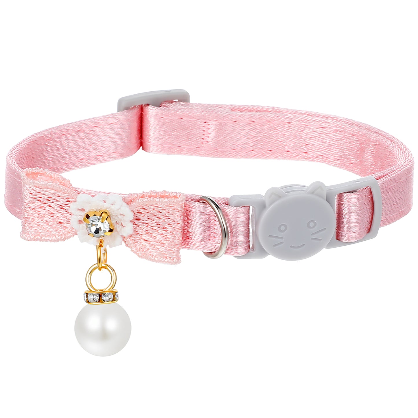 Cat Collar Breakaway, Pink Cat Collar with Pearl Pendant, Adjustable Cats Bowtie Collars with Safety Buckle for Girl Cats