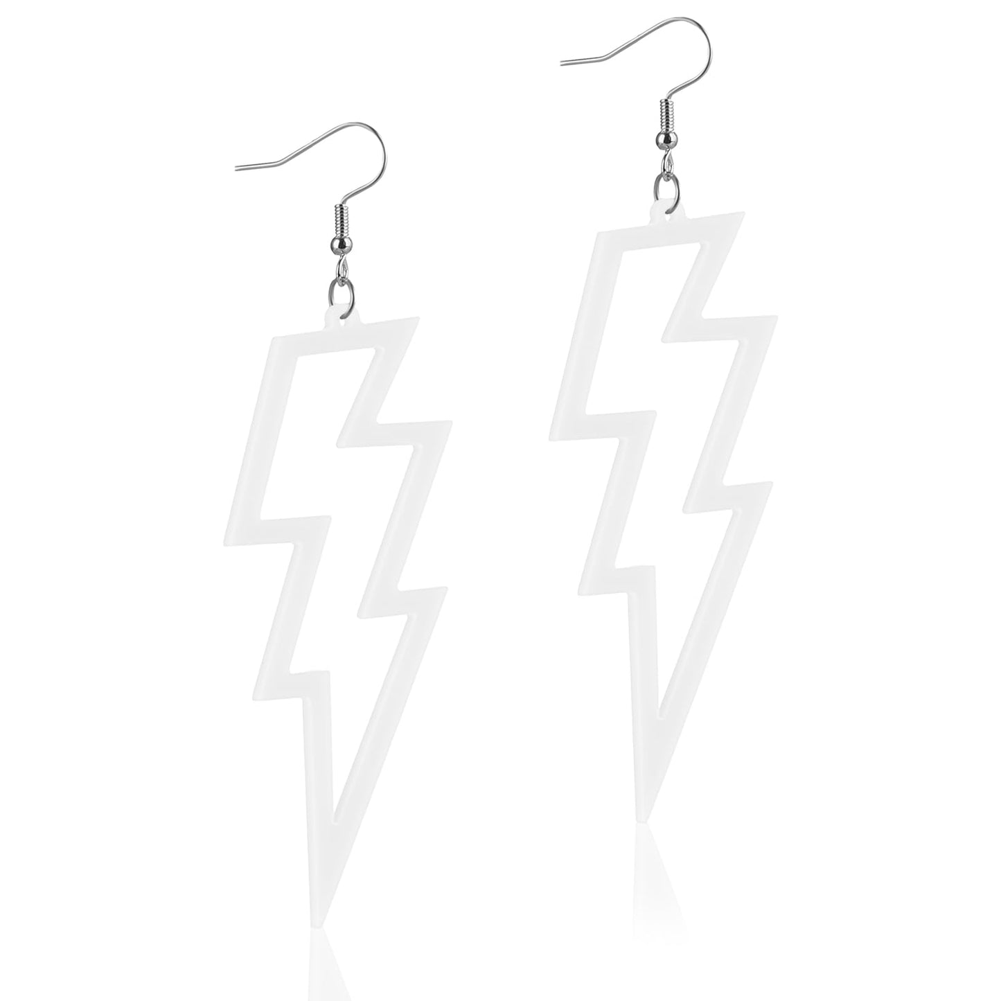 Telooco 80s Earrings for Women Neon Acrylic Earrings Lightning Boltt Earrings for Women Girls 80s Theme Party Costume(White)