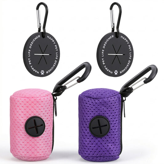 Dog Poop Bag Holder, Pet Waste Bag with Zipper and Attachment, Pet Waste Bags Dispenser Hangable Dog Poop for Walking Hiking