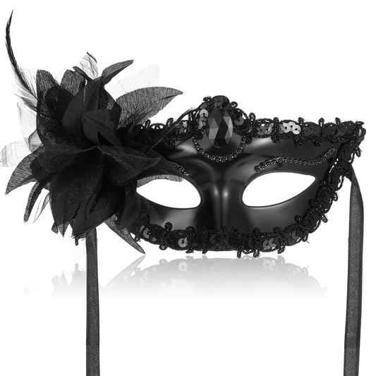 Yolev Black Masquerade Mask for Women,Flower Venetian Masquerade Masks,Elegant Lece Mask for Party Prom Ball Costume Mardi Gras Party Supply