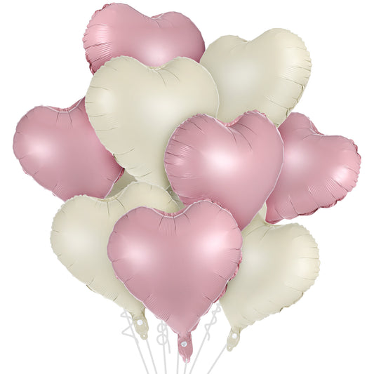 Cream Baby Pink Heart Balloons, 10Pcs 18 Inch Heart Shaped Foil Balloons Love Balloon for Valentine's Day Wedding Engagement Party Birthday Decorations