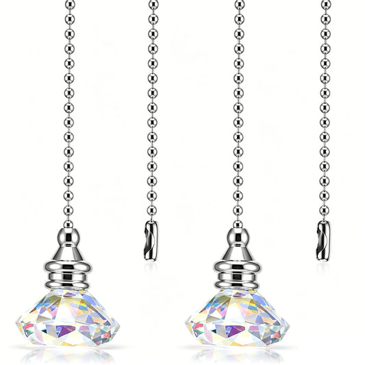 DIVINA VITAE 2 Packs Diamond Crystal Ceiling Fan Pull Chain Extension, Rainbow Color, 1 Meter Long Each, Decorative Pull Chains for Ceiling Fan or Light