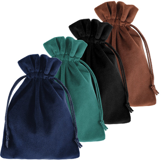 Josojoou 4PCS Velvet Drawstring Gift Bags, 7.08 x 5.1 In Soft Jewelry Bags Drawstring, 4 Colors Velvet Jewelry Pouches, for Storing Jewelrys, Tarot Cards, Data Cables, Dice