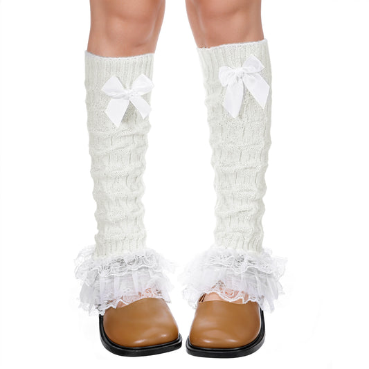 Josojoou Cute Y2k Leg Warmers Fashion Lace Trim Knee High Leg Sleeve Socks Flared Leg Warmers for Lolita Costume Party Accessory
