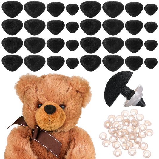 Yolev 32 Pcs Safety Noses for Crochet Animals 11/15/17/18mm Craft Noses with Washers Safety Nose for Crocheting Craft Bear Accessories (Black)