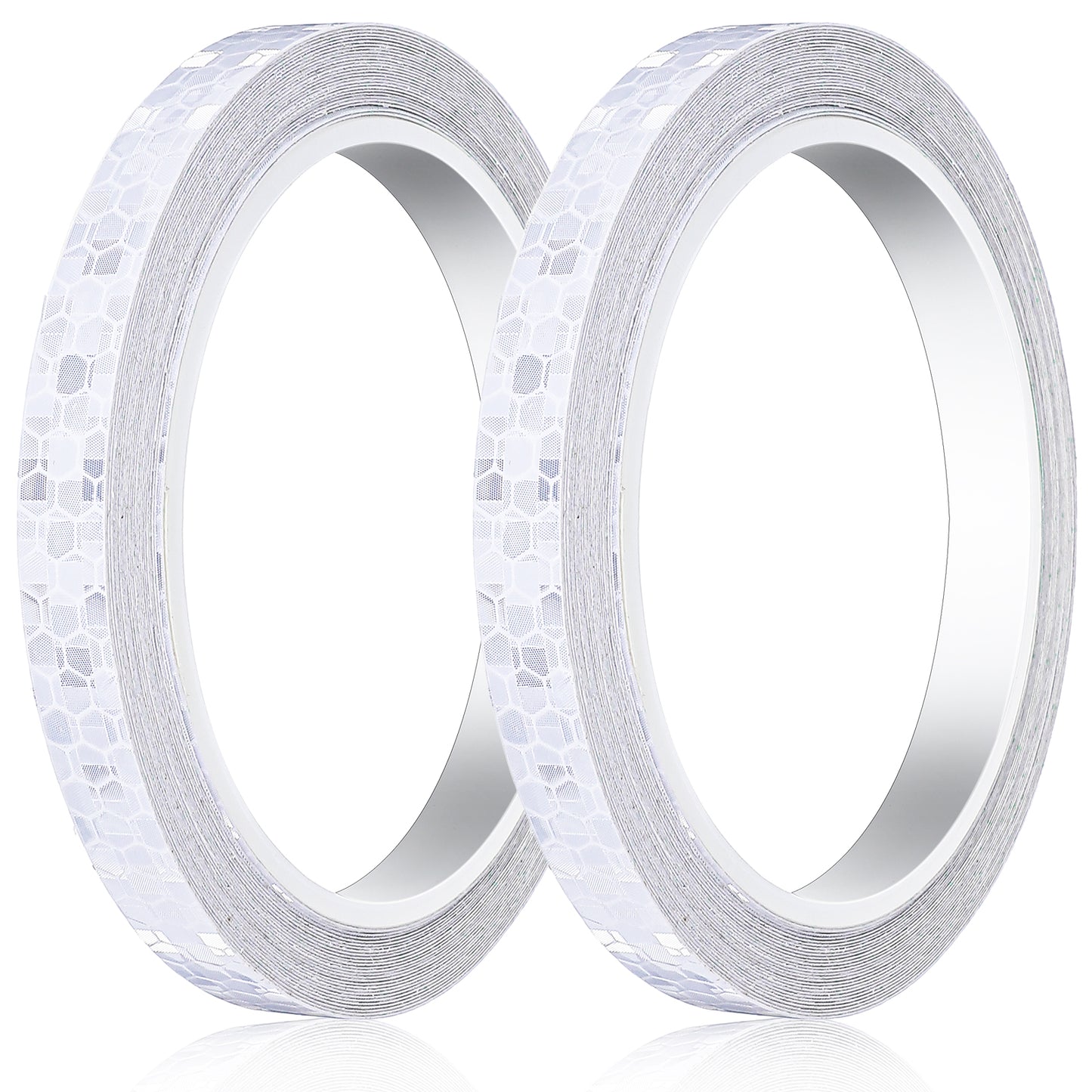 Tucnoeu 2 Rolls White Reflective Tape, 0.4" X 26.25 Feet Waterproof Self Adhesive Dot Reflector Tape Thin Warning Caution Reflective Ribbon Roll Outdoor Safety for Bike Vehicles Scooter Helmet