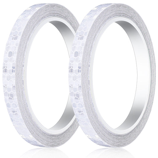 Tucnoeu 2 Rolls White Reflective Tape, 0.4" X 26.25 Feet Waterproof Self Adhesive Dot Reflector Tape Thin Warning Caution Reflective Ribbon Roll Outdoor Safety for Bike Vehicles Scooter Helmet