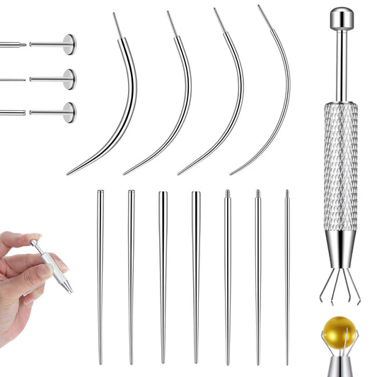 Neyauo Stainless Steel Piercing Taper Tool Kit, 12PCS Jewelry Grabber And Insertion Tapers For Ear Nose Lip, Flat Back Earring Assistant Applicator, Thread And Threadless, 14G 16G 18G 20G