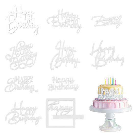 10pcs Silver Happy Birthday Cake Topper Mirror Acrylic Happy Birthday Cake Sign Side Inserts Silver Cakes Decorations for DIY Party Decoration for Women Men 10 Styles