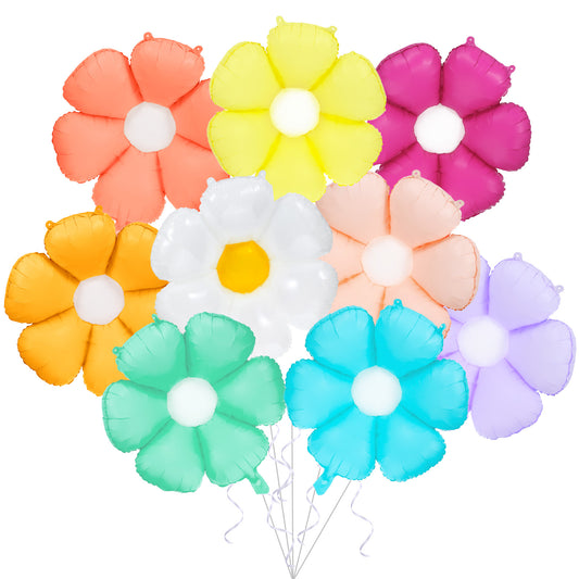 9 Pcs Flowers Balloon, Daisy Balloon, Colorful Bohemian Floral Balloons, Flower Balloons Suitable for Birthday, Wedding Party Decoration (9 Colors, Medium Size)